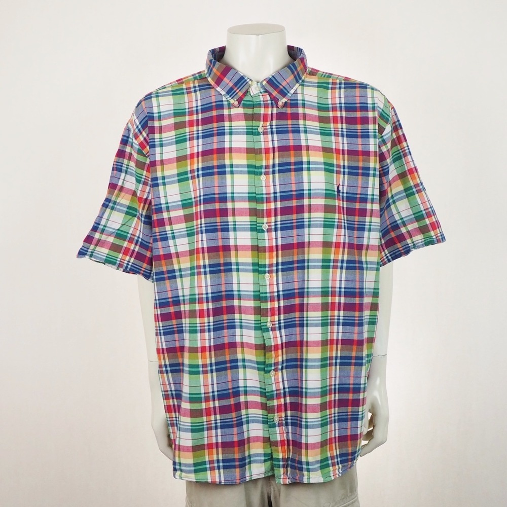 Polo Ralph Lauren Indian Madras Button Down Shirt Mens 4XB Blue Plaid RL Cotton